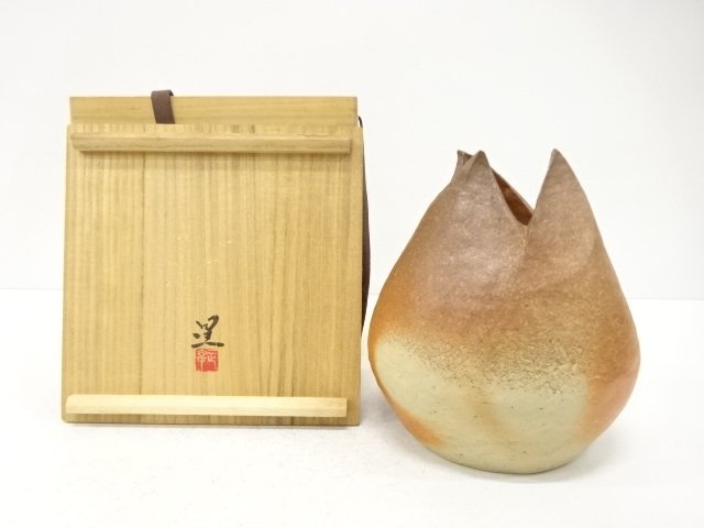 JAPANESE TEA CEREMONY / BIZEN WARE HANAIRE FLOWER VASE / ARTISAN WORK